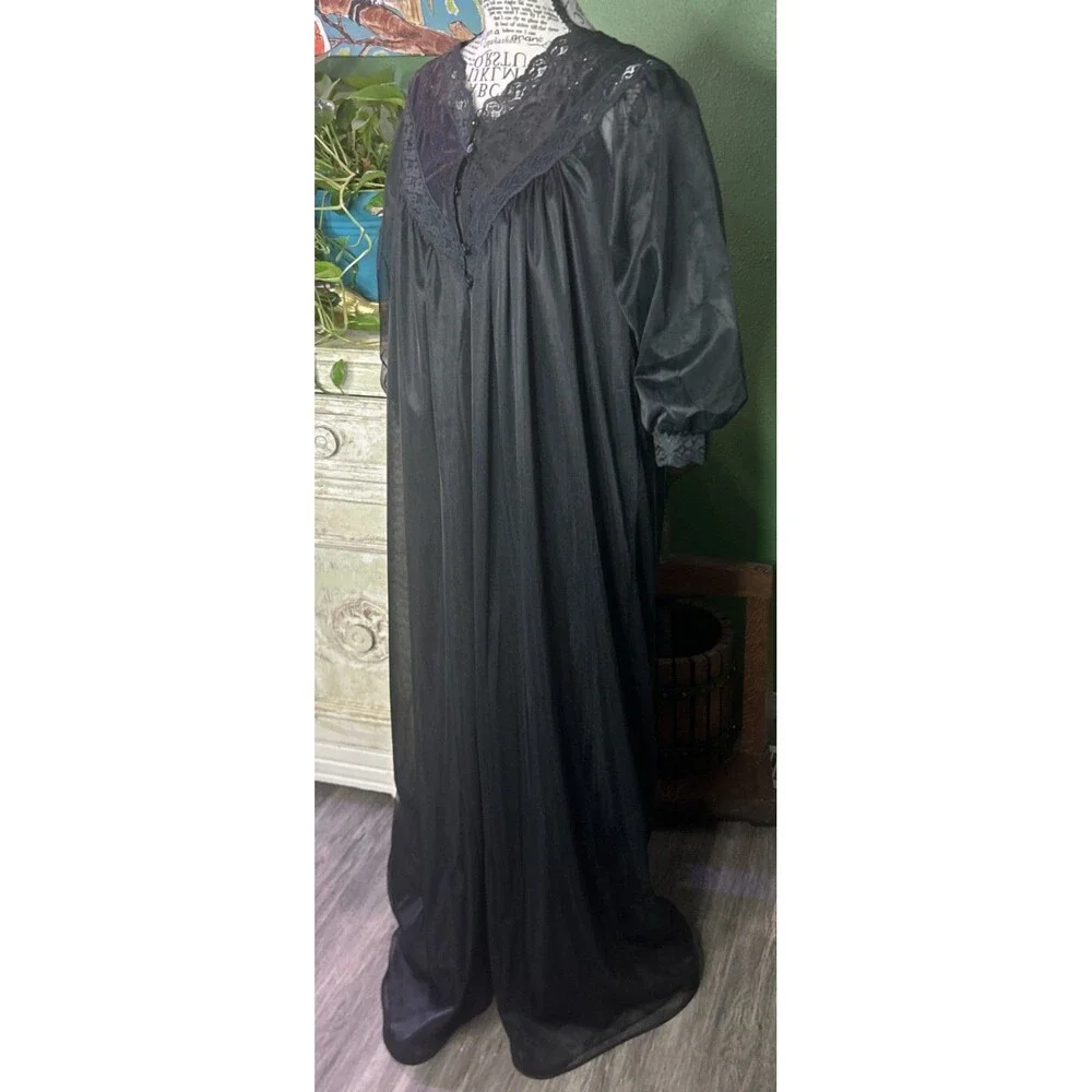Vtg JC Pennys Black  Nightgown & Robe Peignoir Set- M Whimsigoth Goth Victorian